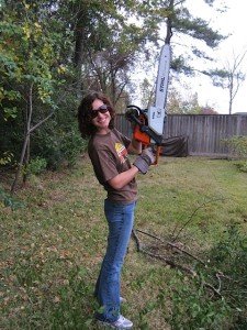 Bethany with Chainsaw